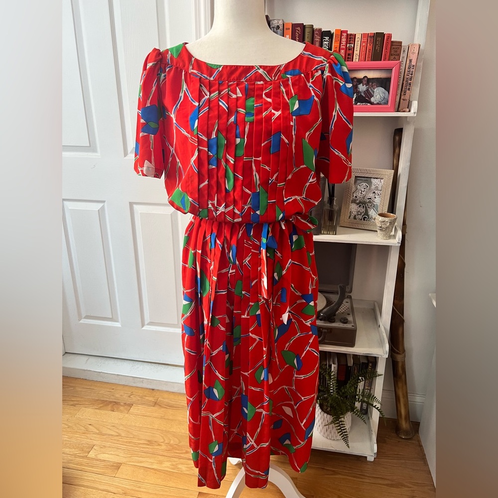 Red secretary dress with matching belt